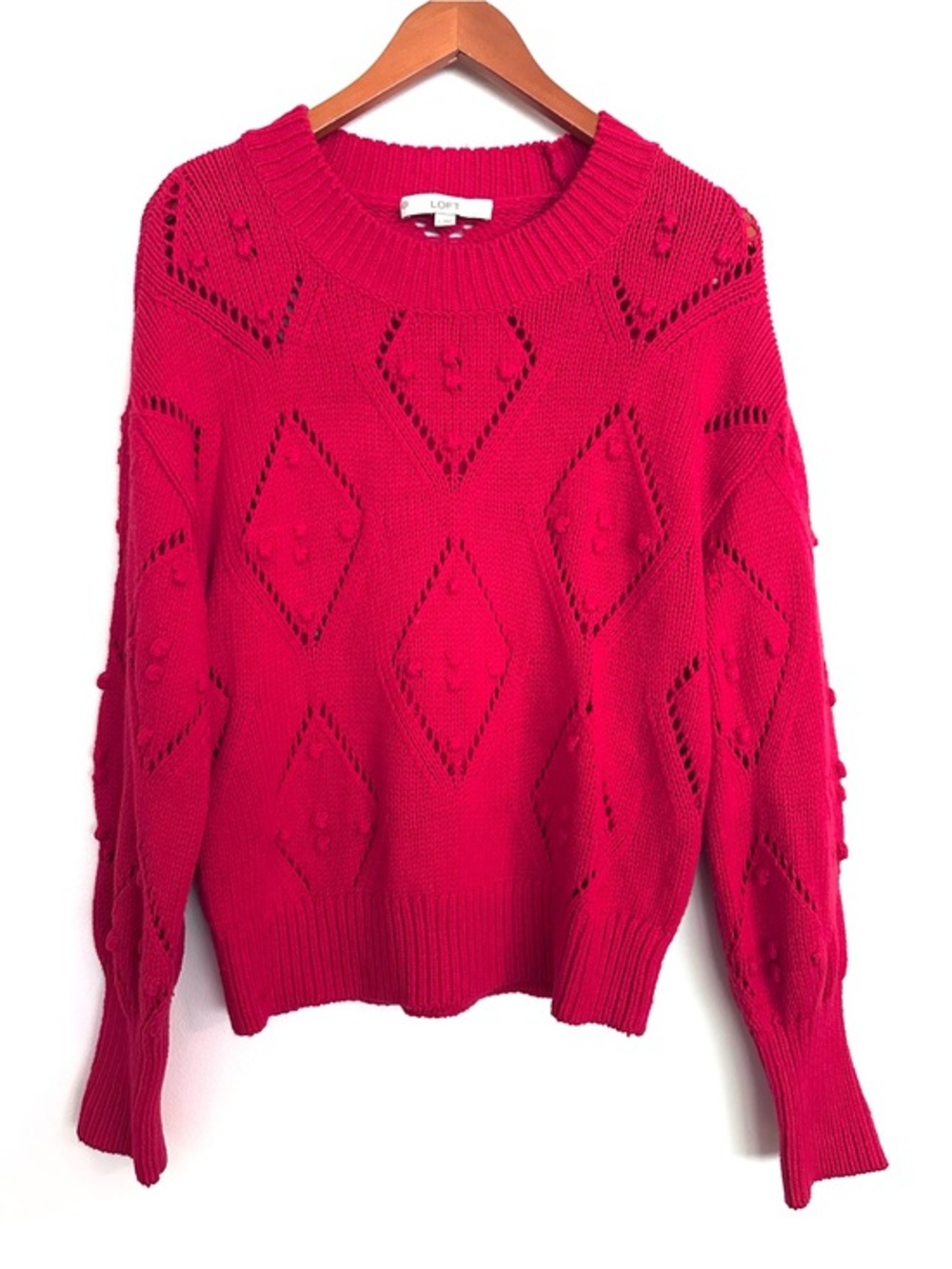 LOFT Red Women’s Diamond Knit Cozy Sweater Size Large